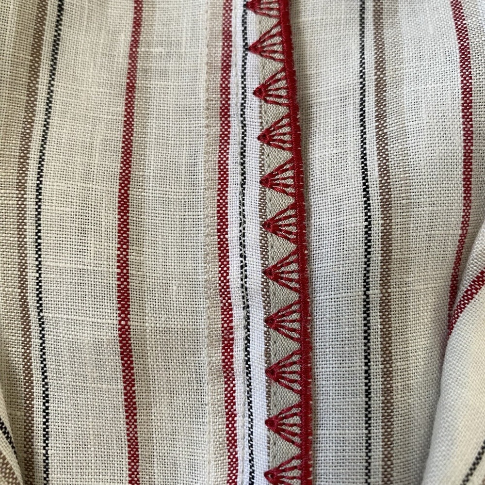 Chicos 100% Linen Blazer Size M Striped Cream Long Sleeve Relaxed Coastal Scandi - Picture 9 of 9